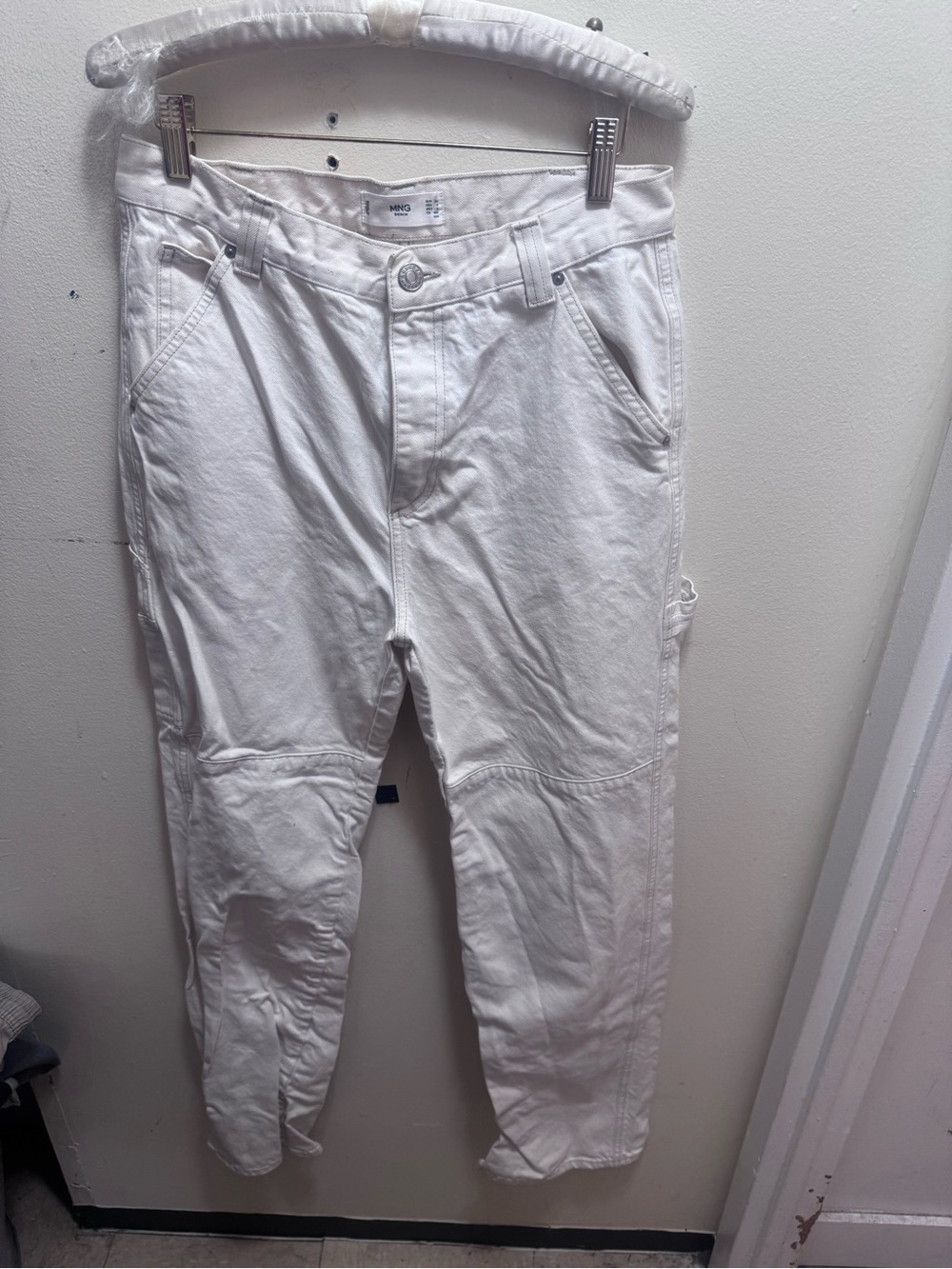 Mango White Carpenter Denim Straight Pants size 4